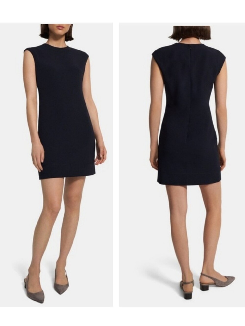Theory Embroidered Shift Dress in Admiral Crepe Navy size 12